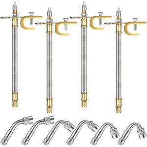 Hotop 4 Pieces Valve Stem Extension Stainless Steel Braided Extenders, 6 Pieces 45 90 135 Degree Brass Extenders for Cars Trucks Motorhome Trailer Rv Trailer Vehicle(7 Inch,Silver)