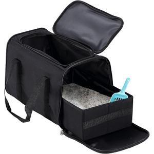 Portable Cat Litter Box Black,2In 1 Travel Litter Box,Cat Litter Box for Travel,Foldable Cat Travel Litter Box Light Weight 1