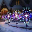 Solar Garden Firework Lights Outdoor Waterproof 4 Pack 120 LED Sparklers Solar Lights for Outside Patio Backyard Yard Pathway Walkway Decorations 4th of July Decorations (Colorful)