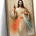 Framed Sacred Heart of Jesus Divine Mercy Wall Art, Christian Pictures Poster Print, Jesus Christ Religious Wall Decor, Catholic Artwork for Living Room Prayer Room Church – 8x10 inch