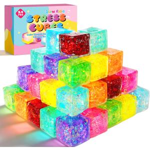 24 Pack Slow Rising Ice Cube Squishy Stress BallsStress Cube for Adults Kids , Sensory Fidget Toy for Anxiety Relief, Square Squeeze Toy for Classroom Prizes, Mini Nice Cube Squishy for Party Favors