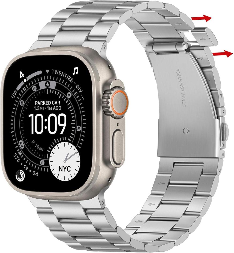 No Tool Needed Bands Compatible with Apple Watch Band 49mm 46mm 45mm 44mm 42mm for Men Women, Detachable Metal Strap for iWatch Ultra 3/2/1 Series 11 10 9 8 7 6-1, SE (Silver)