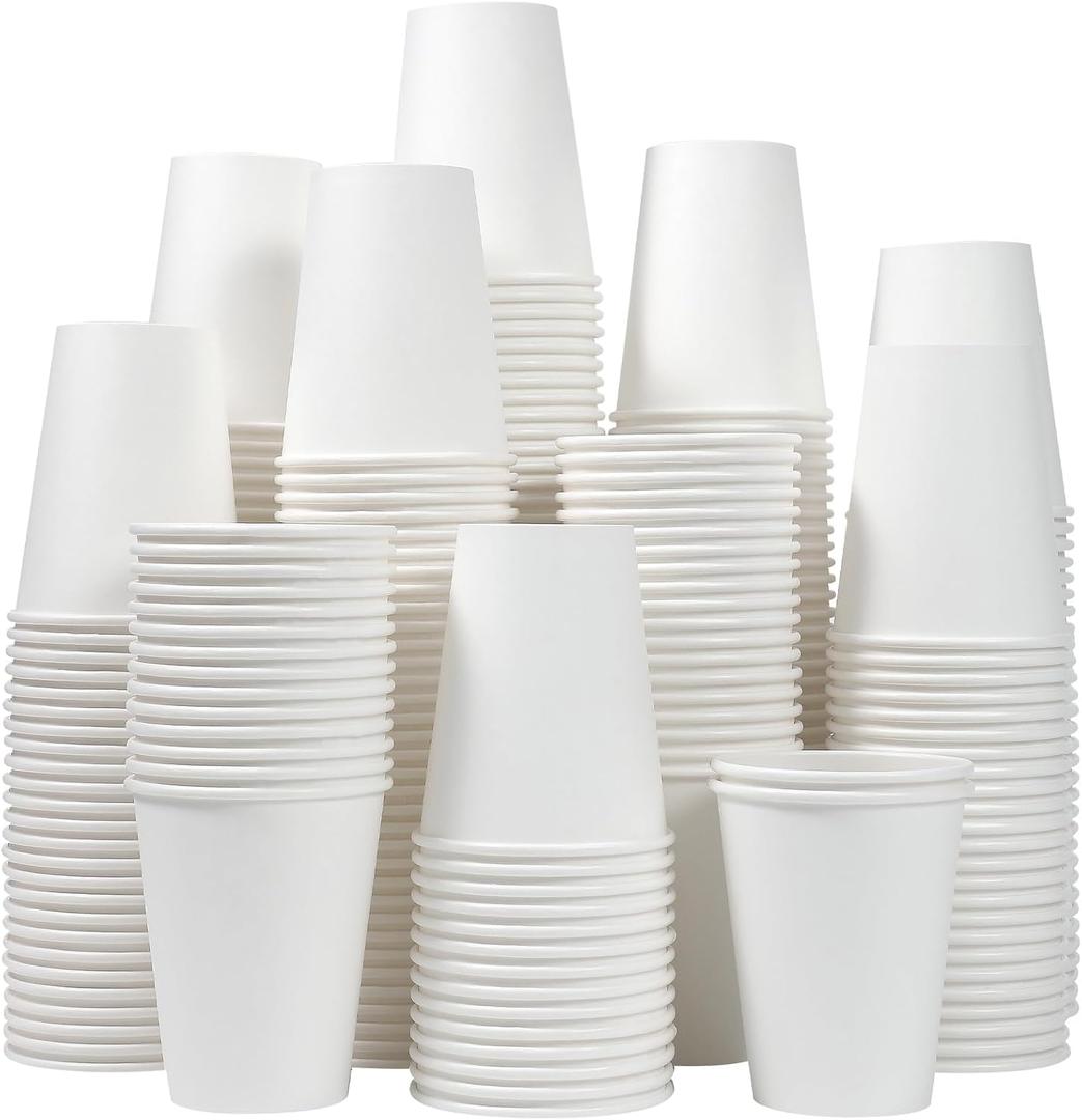 300 Count - 12 oz Paper Coffee Cups, Disposable Coffee Cups 12 oz, Thickened White Paper Cups for Hot or Cold Beverage, Home, Office, Party, Business, Events