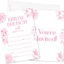 HMJKL Wedding Shower Invitations, Pink Floral Bridal Shower Party Invites With Envelopes For Couple, Minimalist Engagement Banquet Party Celebration Decorations Supplies, 25 Pack -A01