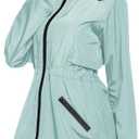 Avoogue Women's Long Raincoat with Hood Outdoor Lightweight Windbreaker Rain Jacket Waterproof (Blue, XXL)