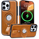 Butaiga for iPhone 15 Pro Max Leather Case with Stand, Anti-Slip Grip Ring, Fits for MagSafe (Blue, iPhone 15 Pro Max)