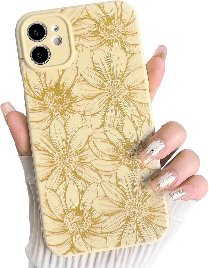 NITITOP Compatible with iPhone 11 Case Silicone Cute Flower Floral Sunflowers Pattern for Women Girl Trendy Slim Fit TPU Silicone Shockproof Full Camera Protection Cover - Yellow