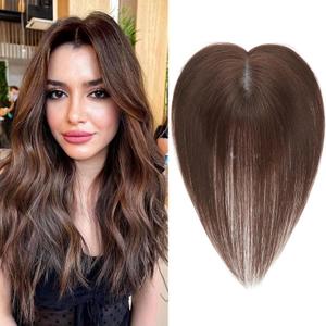 Hair Toppers for Women Real Human Hair 3603D Cover Human Toppers for Women Clip in Hair Extensions for Daily Wear (Brown, 10Inch)