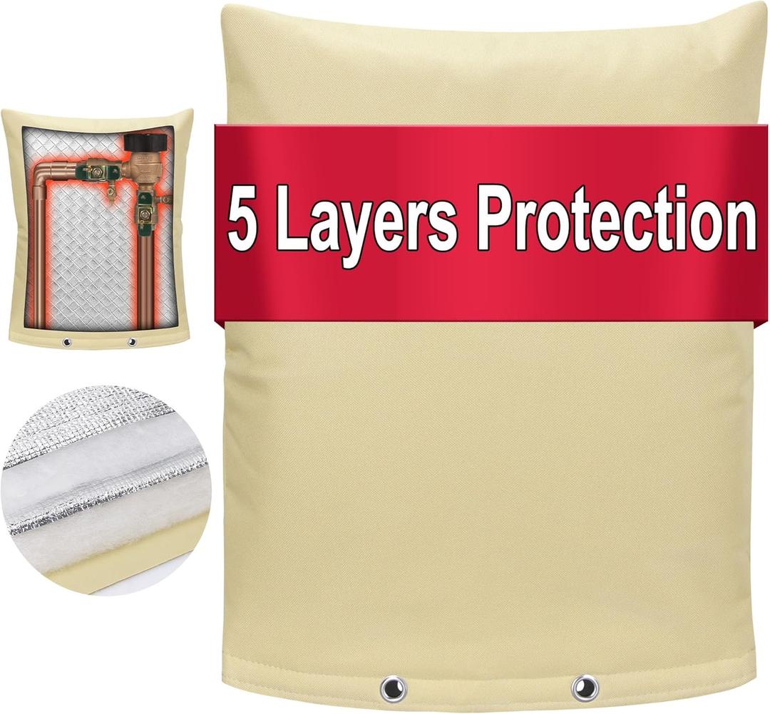 Backflow Preventer Cover Insulated Pouch, Sprinkler Covers with Aluminum Foil for Outside Pressure Vacuum Breaker Winter Water Well Pump Covers Insulated Backflow Pipe Cover (28" Wx36 H, Beige)