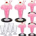 Dingion 50's Soda Shop Party Decor Pink 50s Theme Party Decorations Includes Soda Milkshake Glass Straws Artificial Carnation Flowers Cherries Records Crepe Paper(6 Sets)