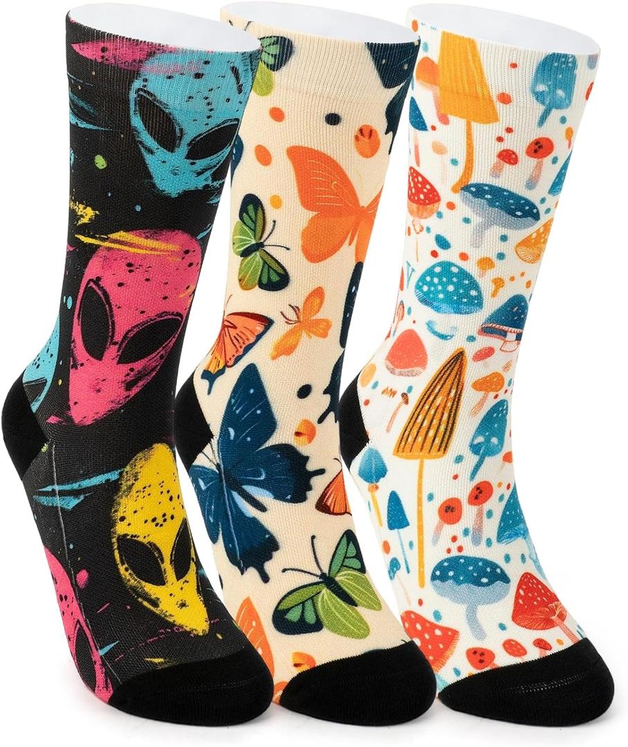 Funny Socks for Women Men,Crazy Crew Novelty Socks Printed Cotton Boot Socks as gift, One Size