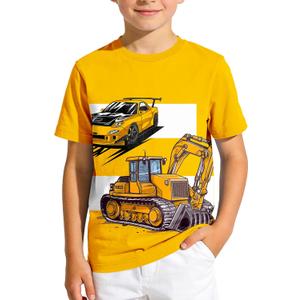 Boys Short Sleeve T Shirts Kids Crewneck Summer T-Shirts Toddler Graphic Tees Casual Soft Cool Tops 3-8 Years (Yellow)