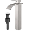 RUMOSE Tall Brushed Nickel Bathroom Faucet with Pop Up Drain Modern Single Handle One Hole Bathroom Vessel Sink Faucet Waterfall Spout Rv Lavatory Vanity Faucet Deck Mount Mixer Tap, Stainless Steel