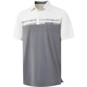 Rouen Polo Shirts for Men Quick Dry Regular Fit Casual Color Block Chest Print Active Short Sleeve Collared Mens Golf Shirt (Medium, Light Grey)