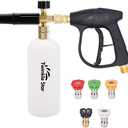 Twinkle Star Short Pressure Washer Gun with Foam Cannon, High Pressure Car Wash Foam Gun with 1/4 Inch Quick Connector, 5 Pressure Washer Nozzle Tip, 1 Liter