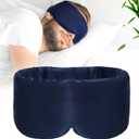 100% Handmade Bamboo Sleeping Eye Mask for Women for Men,Night Masks,Organic Sleep Mask,Blockout Eye Mask for Sleeping,Large Size Adjustable (Navy Blue)