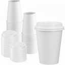 GUSTO [50 Sets - 12 oz. Disposable White Coffee Cups with White Lids- To Go Paper Hot Cups (Formerly Comfy Package)