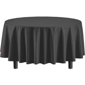 Exquisite Party Solids 12-Pack Premium Plastic Tablecloth 84in. Round Table Cover - Black