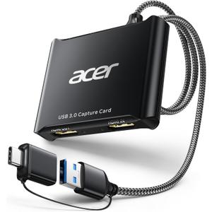 acer USB 3.0 Video Capture Card, HDMI Capture Card for Streaming with 4K Loop-Out & USB A/C | 1080P 60Hz HD | Video Audio Game Capture for PS5/PS4/Switch2/Xbox/Camera/PC/Mac - Black