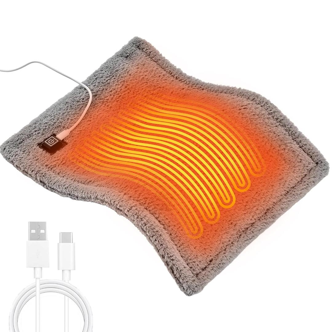 USB Heating Pad, 5V 3A Fast Heating with 3 Heat Settings & Auto Off, Travel Heating Pad for Neck, Shoulder, Back,Knee & Period Cramps. 12"x16" Fleece Heated Pad with USB-A to USB-C Cable, Grey