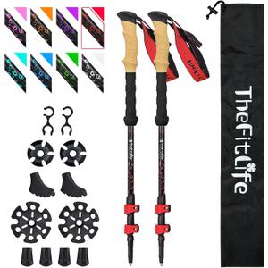 TheFitLife Carbon Fiber Trekking Poles Collapsible and Telescopic Walking Sticks with Natural Cork Handle and Extended EVA Grips, Ultralight Nordic Hiking Poles for Backpacking Camping