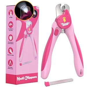 Thunderpaws Professional-Grade Nail Clippers for Dogs Nail Trimmer with Safety Guard and Nail File - Nail Clippers for Large Dogs - Dog Nail Clipper Toenail Clippers (Pink, Medium-Large (LED))