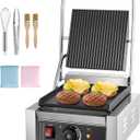 VEVOR Commercial Panini Grill, 1800W Electric Sandwich Panini Maker, Stainless Steel Sandwichs Press Grill with Handle and Temp Control, 8.8x9 in Flat Enamel Plate, for Hamburger Steak Bacon