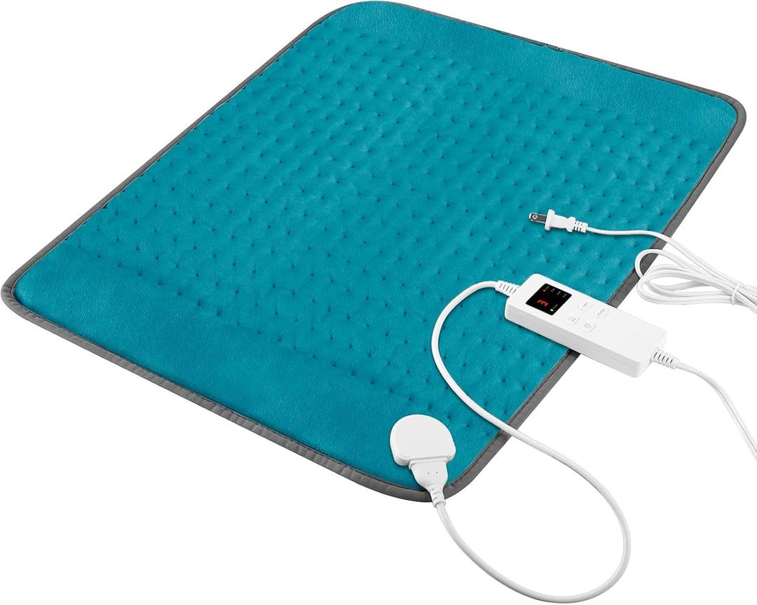 Heating Pad for Back Pain & Cramps Relief, Electric Heating Pad for Neck/Shoulders/Legs/Arms/Knee, 6 Heat Settings, 4 Timer, Auto Off, Machine Washable, Gifts for Men Women(Cyan, 20''x24'')
