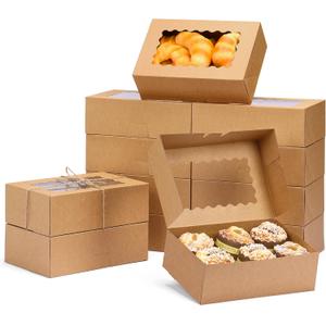 Moretoes 28pcs Cookie Boxes with Window, 9x6x3 Inch Brown Bakery Boxes Pastry Containers for Chocolate Covered Strawberries, Candy, Muffins, Donuts