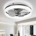 MOTCTQVD Ceiling Fans with Lights, 19.7'' Flush Mount Ceiling Fan with Lights and Remote, 3000K-6000K Dimmable Modern Low Profile Ceiling Fans for Bedroom Living Room, 6 Speeds Fandelier LED Fan Light