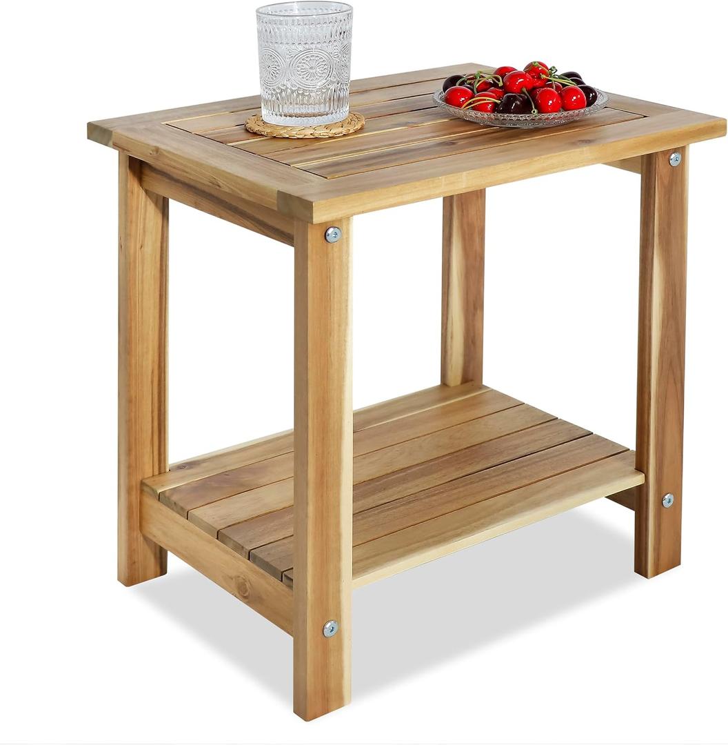 Double Adirondack Side Table, Weather-Resistant Rectangular End Table for Patio, Garden, Lawn, and Living Room. Ideal as a Stylish Indoor and Outdoor Side Table Companion, Light Natural