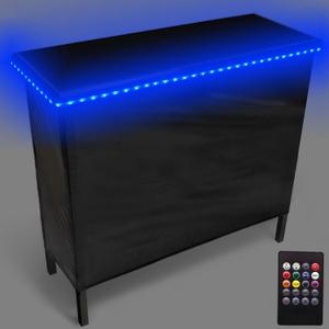 PartyLife New & Improved Portable Bar Table w/LED Lights, Wireless Remote, Folding Legs, 2 Bar Skirts, Heavy-Duty Storage Shelf & Carrying Case - Black (Standard)