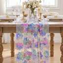 3 x Artoid Mode Multicolor Gold Dahlia Flower Gauze Table Runner 120 Inch 10FT, Glitter Metallic Foil Sheer Cheesecloth Dining Holiday Table Decor for Home Party