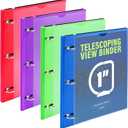 WOT I 1 Inch Telescoping 3 Ring Binder 4 Pack, Expandable Flexible Binder with Customizable Front Cover & Clear Catalog Pocket, Holds 225 Sheets, Assorted Colors, School Office Supplies (Blue+green+red+purple)