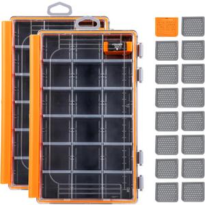 RUNCL Fishing Tackle Box - 360 Waterproof Tackle Trays, 3600 Fishing Tackle Box Organizer with Adjustable Dividers for Jigs Lures, Orange, 2 Pack