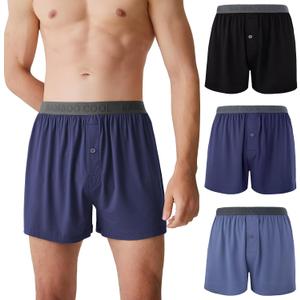 BAMBOO COOL Mens Boxer Shorts Underwear Soft Comfortable Breathable Knit Boxers Short for Men (3 or 5 Pack), Large