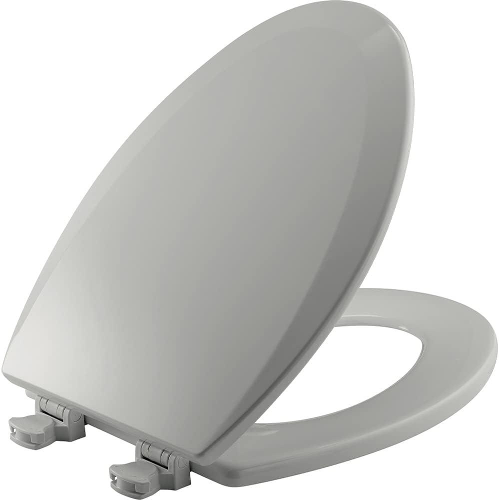 Bemis 1500EC Durable Wood Toilet Seat with Easy Clean Hinges, Made in USA, Elongated, Ice Grey