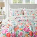 Travan Floral Quilt Queen Quilt, Ultra Soft Reversible Queen Quilt Bedding Set with 2 Shams 20×26" Red Flower Quilt for All Season, Coreopsis-Red, Queen