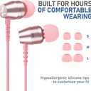 LUDOS OMNITONE Wired Earbuds in-Ear Headphones,  Earphones with Microphone, 3.5 mm Jack Corded Ear Buds, Videoconference for iPhone, Samsung, Laptop, Kids, School Students - Pink