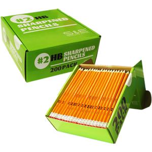 S & E TEACHER'S EDITION Woodcased #2 Pencils, Pre-sharpened, HB Lead Bulk Box, Pencils No. 2, Yellow, with Erasers, Back to school, 200 Pcs