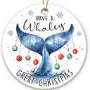 8 x Whale Tail 2025 - Double Sided Ceramic Ornaments for Christmas Tree Decorations, Present for Animal Lover, Hanging Decoration, Whale Gifts for Women, Friend, Family, Coworker