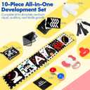 URMYWO 10 Pcs High Contrast Black and White Baby Toys for Newborn, Tummy Time Mirror, Rattle, Teether, Visual Stimulation Learning Cards, Sensory Toys for 0-6 Months, Baby Boy Girl Gift