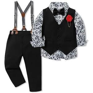 WESIDOM Toddler Boy Clothes Suit Formal Dress Shirt Bowtie Vest Boutonniere Suspender Pants Boys Gentleman Outfits Set. 4-5t