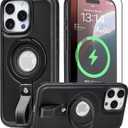 Magnetic Ring Grip Holder for iPhone 14 Pro Case Leather | iPhone 14 Pro Leather Case with Stand | Compatible with MagSafe (Black, IP 14 Pro-6.1inch)