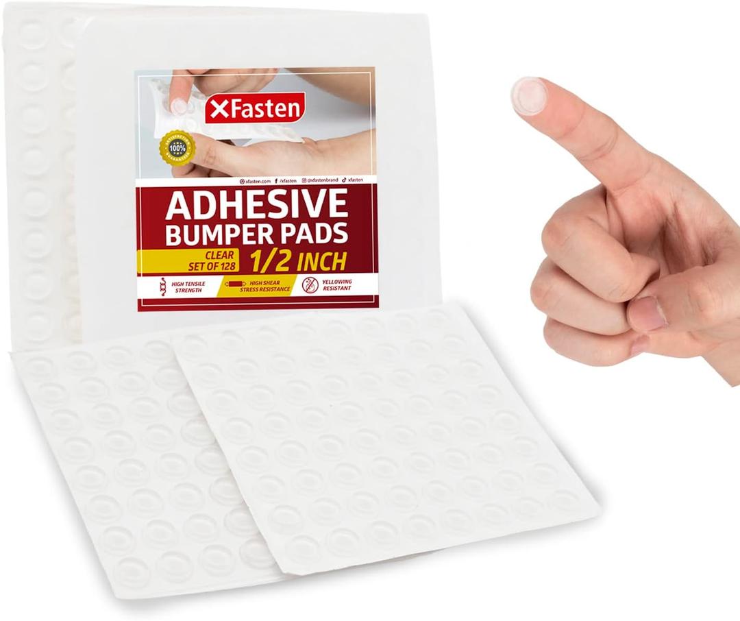 2 x XFasten Adhesive Cabinet Door Bumper, 1/2" Diameter Clear Bumper Pads, 128 Pieces Drawer Stops, Cabinet Bumpers Clear Soft Close, Furniture Bumpers to Protect Walls