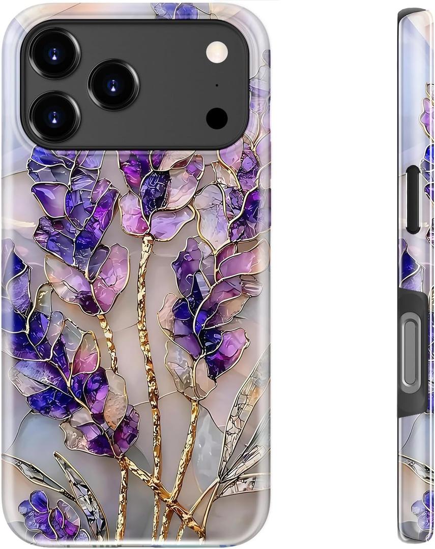 bemal for iPhone 17 Pro Case Cute,Aesthetic Vintage Purple Lavender Girly Shell,Compatible with Magsafe,Trendy Unique Cool Retro Western Protective Slim Silicone Phone Cover for Women Girls
