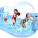 Splash Pad Sprinklers for Kids, 3 in 1 Inflatable Kiddie Pool Play Center Including Basketball Game and Ring Toss Game, 63inch Dinosaur Design Indoor Outdoor Water Play Mat for Toddlers 3-5 Boys Girls