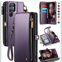 Defencase for Galaxy S25 Ultra Case Wallet with RFID Blocking Card Holder for Women Men, PU Leather Magnetic Snap Flip Wrist Strap Zipper Wallet Phone Cases for Samsung Galaxy S25 Ultra 6.9", Purple