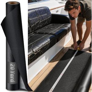Marine Vinyl Upholstery Fabric: 20 Yard Roll Black Faux Leather, 20Yard（54"x720"）