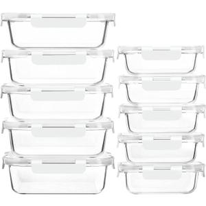 [10-Pack]Glass Meal Prep Containers with Lids, MCIRCO Glass Food Storage Containers with Snap Locking Lids, Airtight Lunch Containers, Microwave, Oven, Freezer and Dishwasher, White